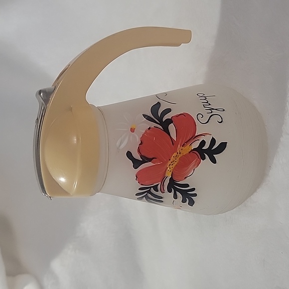 Hazel Atlas Other - 1950s Hazel Atlas Frosted Syrup Pitcher Painted Flowers